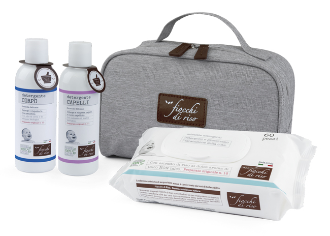 FIOCCHI DI RISO COFANETTO BAGNETTO 1 DETERGENTE CORPO 200 ML + 1 DETERGENTE CAPELLI 200 ML + SALVIETE ACQUA NON ACQUA 60 PEZZI + BEAUTY - FarmaLucia