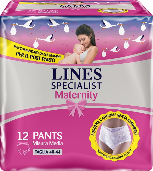 LINES SPECIALIST MATERNITY MUTANDINA ASSORBENTE PER PERDITE POST PARTO MISURA MEDIUM 12 PEZZI - FarmaLucia