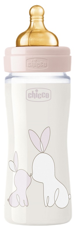 CHICCO BIBERON ORIGINAL 240ML VETRO 1 FORO 1 FORO GIRL CON TETTARELLA IN CAUCCIU' - FarmaLucia