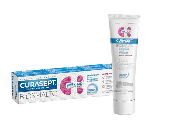 CURASEPT BIOSMALTO DENTIFRICIO BABY KID FRAGOLA CARIE ABRASIONE & EROSIONE 50 ML - FarmaLucia