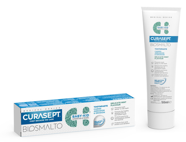 CURASEPT BIOSMALTO DENTIFRICIO BABY KID MENTA CARIE ABRASIONE & EROSIONE 50 ML - FarmaLucia