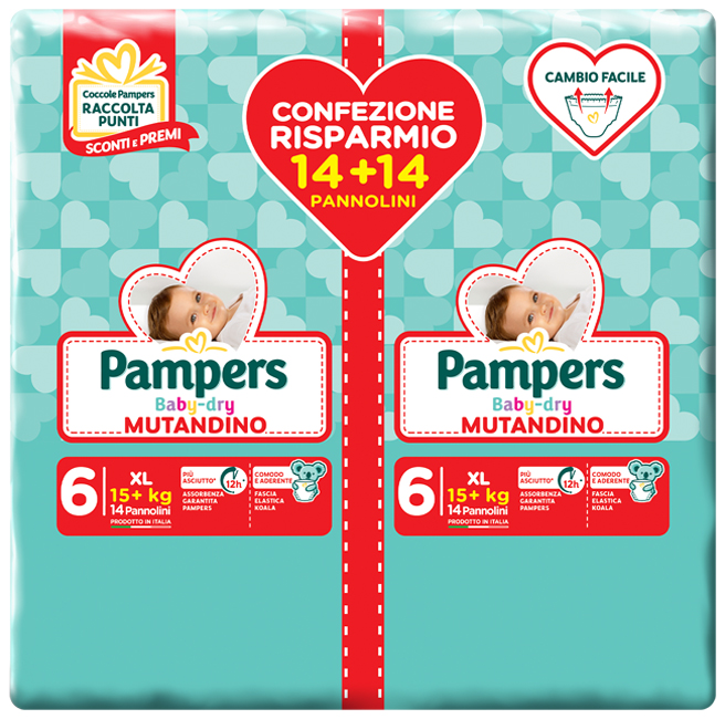 PAMPERS BABY DRY PANNOLINO A MUTANDINA DUO DOWNCOUNT XL 28 PEZZI - FarmaLucia