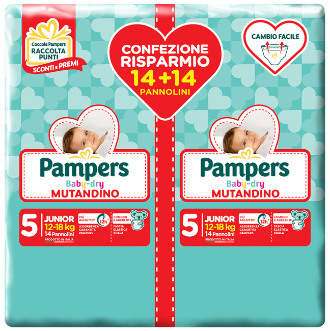 PAMPERS BABY DRY PANNOLINO A MUTANDINA DUO DOWNCOUNT JUNIOR 28 PEZZI - FarmaLucia