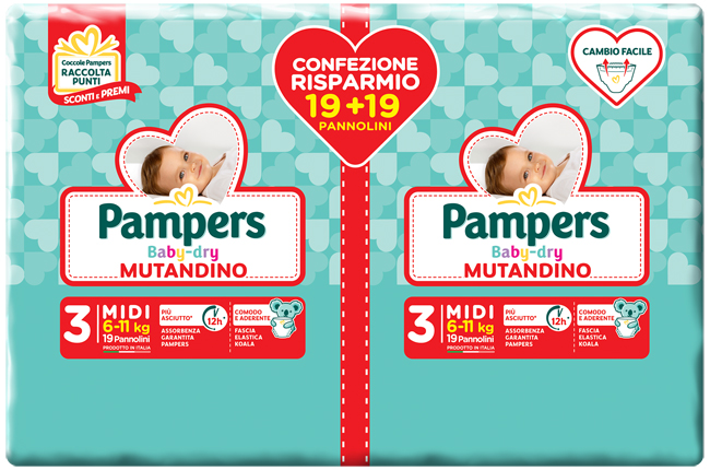 PAMPERS BABY DRY PANNOLINO A MUTANDINA DUO DWCT MIDI 38 PEZZI - FarmaLucia