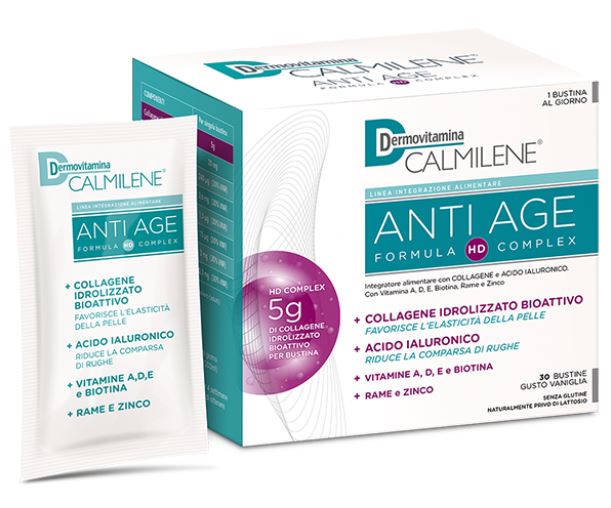 DERMOVITAMINA CALMILENE ANTIAGE IA A BASE DI COLLAGENE E ACIDO IALURONICO POLVERE 30 BUSTINE GUSTO VANIGLIA - FarmaLucia