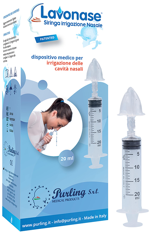 LAVONASE IRRIGAZIONE NASALE NON STERILE SIRINGA 20 ML + LUER-LOCK CON CAPPUCCIO + UGELLO NASALE CON RACCORDO LUER-LOCK + PERFORATORE CON VALVOLA NON RITORNO CON TAPPO - FarmaLucia