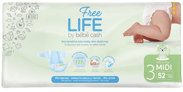 FREELIFE BY BEBECASH PANNOLINI MIDI TAGLIA 3 4-9 KG GIROVITA 35-56 CM 52 PEZZI - FarmaLucia