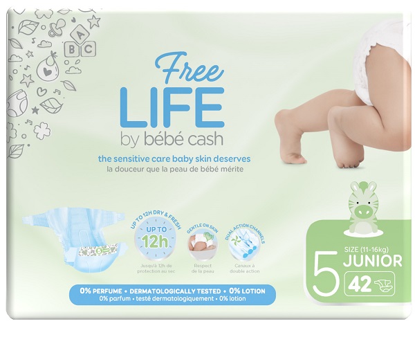 FREELIFE BY BEBECASH PANNOLINI JUNIOR TAGLIA 5 11-25 KG GIROVITA 41-62 CM 42 PEZZI - FarmaLucia