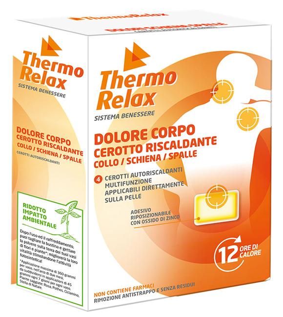 THERMORELAX CEROTTO AUTORISCALDANTE DOLORE CORPO COLLO/SCHIENA/SPALLE 4 PEZZI - FarmaLucia