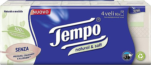 TEMPO FAZZOLETTI NATURAL&SOFT 10 PEZZI DA 9 FAZZOLETTI - FarmaLucia