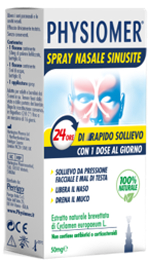 PHYSIOMER SPRAY NASALE SINUSITE 2 PEZZI 1 FLACONE DA 50 MG DI ESTRATTO DI CICLAMINO NATURALE LIOFILIZZATO + 1 FIALE DA 5 ML DI SOLVENTE - FarmaLucia