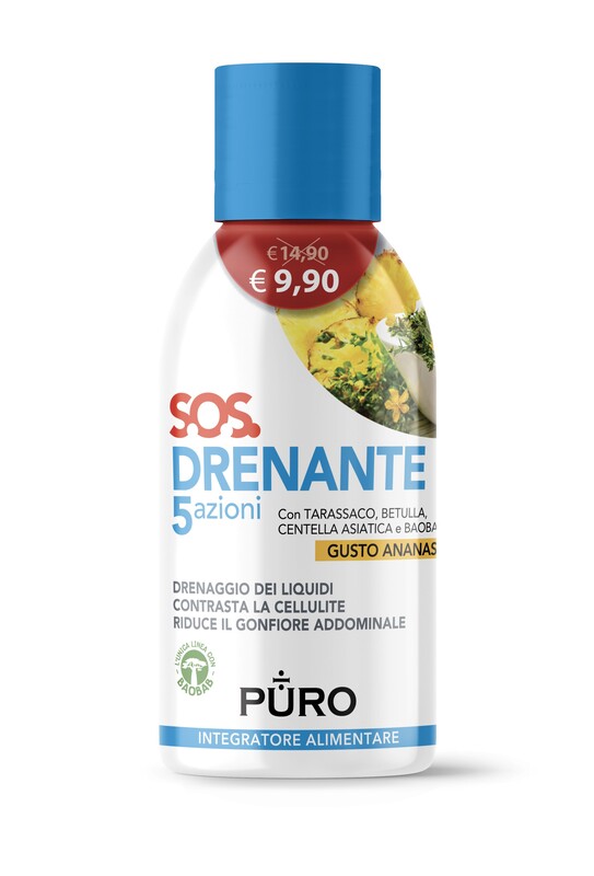 PURO DRENANTE 5 AZIONI CON BAOBAB GUSTO ANANAS 500 ML - FarmaLucia