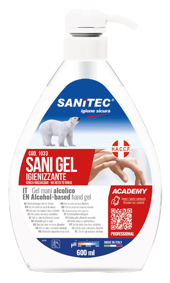 GEL IGIENIZZANTE MANI ALCOLICO 70% PRONTO ALL'USO SANI GEL SANITEC 600 ML USO PROFESSIONALE - FarmaLucia