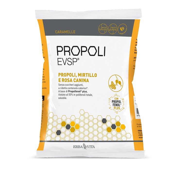 PROPOLI EVSP CARAMELLE PROPOLI MIRTILLO ROSA CANINA 65 G - FarmaLucia