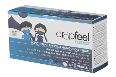 MASCHERINA USO MEDICO DROPFEEL PHARMA MONOUSO SMALL TIPO II BLU NAVY E AZZURO 20 PEZZI - FarmaLucia
