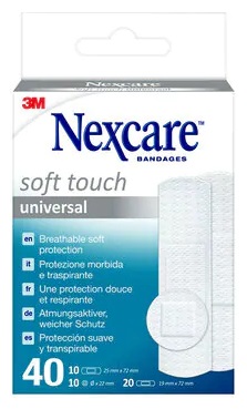 CEROTTO PREPARATO NEXCARE SOFT TOUCH UNIVERSAL 3 MISURE 20 CEROTTI 19X72MM + 10 CEROTTI 25X72MM + 10 CEROTTI TONDI 22,5 MM - FarmaLucia