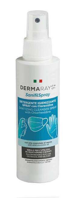 DERMARAYS SANIFIL SPRAY DETERGENTE IGIENIZZANTE SPRAY CON CLOREXIDINA PER MASCHERINE E GUANTI 100 ML - FarmaLucia