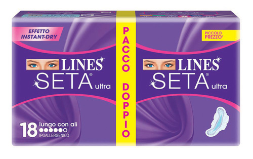 LINES SETA ULTRA ASSORBENTE LUNGO CON ALI 18 PEZZI - FarmaLucia
