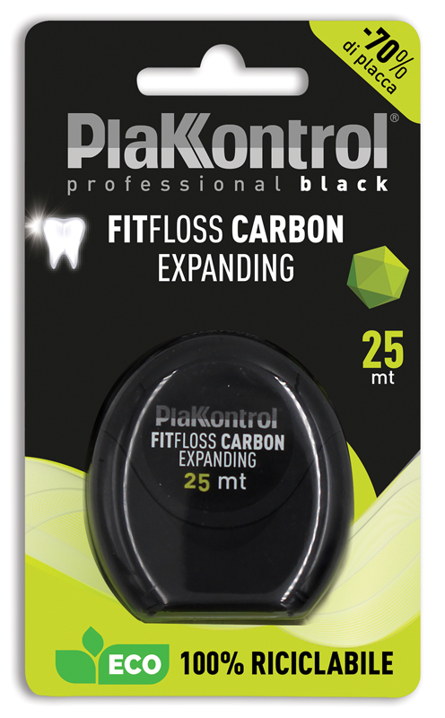 PLAKKONTROL PROFESSIONAL BLACK FITFLOSS CARBON EXPANDING FILO INTERDENTALE 25 METRI FRESH MINT - FarmaLucia