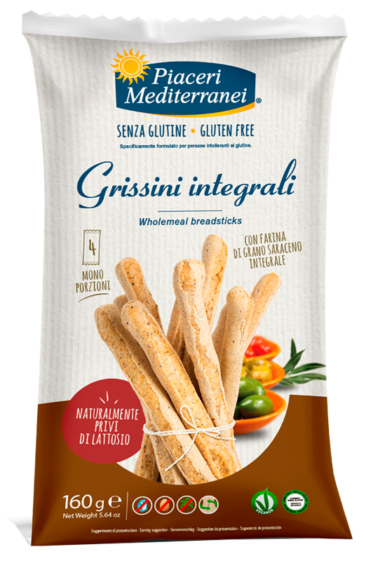 PIACERI MEDITERRANEI GRISSINI INTEGRALI 160 G - FarmaLucia