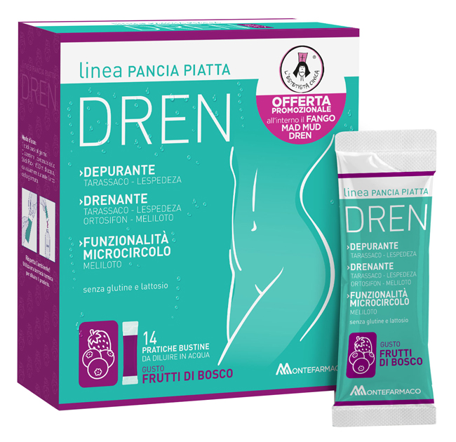 PANCIA PIATTA DREN FRUTTI DI BOSCO 14 BUSTINE STICK PACK + FANGO ATTIVO CELLULITE 100 ML OMAGGIO - FarmaLucia