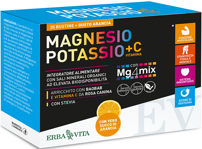 MAGNESIO POTASSIO +C VITAMINA GUSTO ARANCIA 20 BUSTINE DA 3,8 G - FarmaLucia