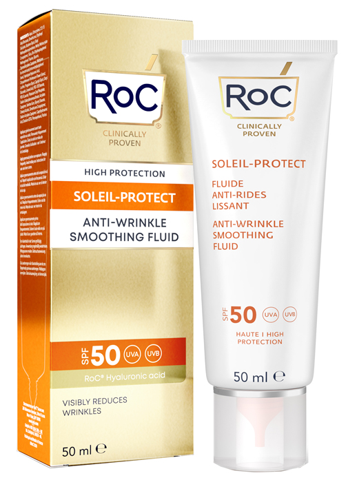 ROC FLUIDO SOLARE VISO SPF 50+ ANTI-RUGHE LEVIGANTE  50 ML - FarmaLucia