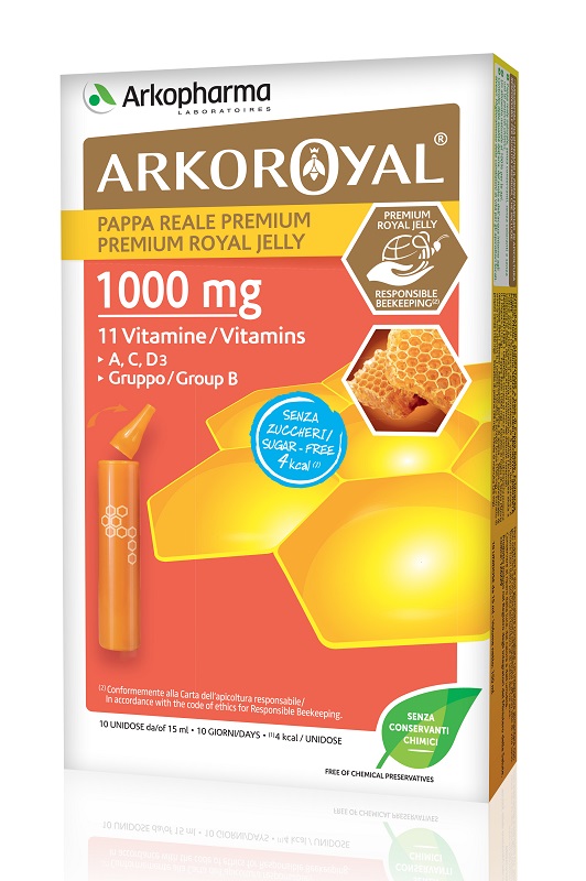 ARKOROYAL PAPPA REALE 1000 MG + VITAMINE SENZA ZUCCHERO 10 FIALE - FarmaLucia