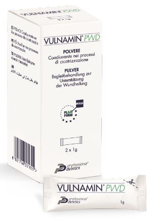 VULNAMIN PWD MEDICAZIONE INTERATTIVA IN POLVERE DI SODIO JALURONATO E AMINOACIDI 2 STICK PACK - FarmaLucia