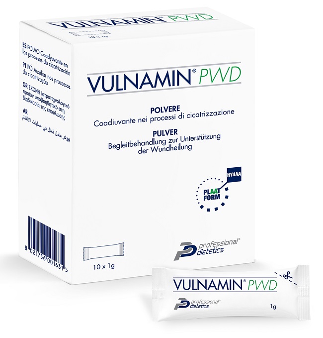 VULNAMIN PWD MEDICAZIONE INTERATTIVA IN POLVERE DI SODIO JALURONATO E AMINOACIDI 10 STICK PACK - FarmaLucia