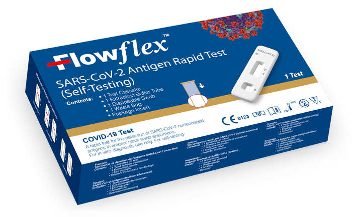 TEST ANTIGENICO RAPIDO COVID-19 FLOWFLEX AUTODIAGNOSTICO DETERMINAZIONE QUALITATIVA ANTIGENI SARS-COV-2 IN TAMPONI NASALI MEDIANTE IMMUNOCROMATOGRAFIA PROVETTA CON ALLUMINIO - FarmaLucia