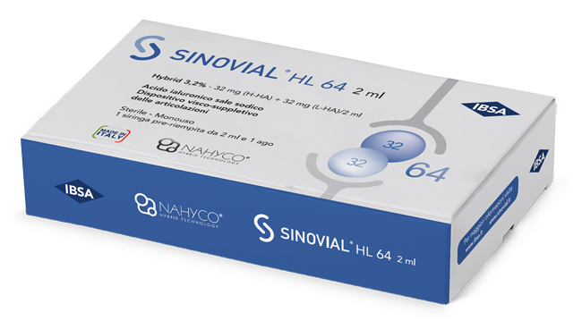 SIRINGA INTRA-ARTICOLARE SINOVIAL HL 64 ACIDO IALURONICO SALE SODICO 3,2% 32MG H-HA + 32MG H-LA/2ML 2 ML - FarmaLucia