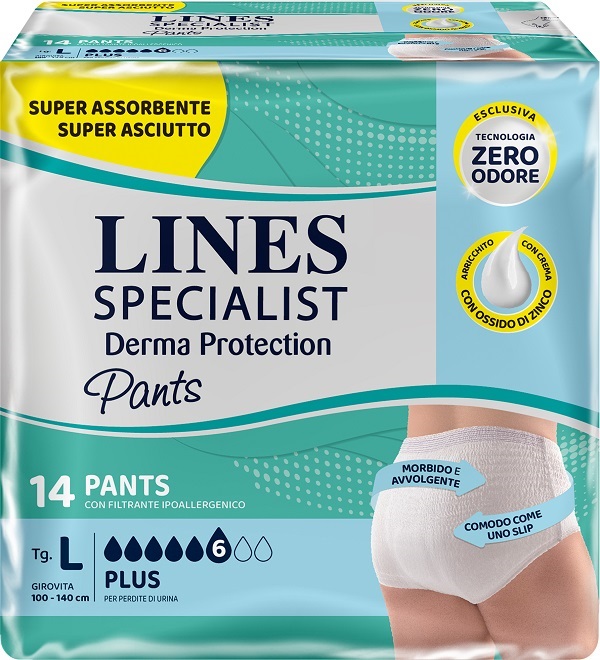 PANNOLONE PER INCONTINENZA LINES SPECIALIST DERMA PANTS PLUS L 14 PEZZI - FarmaLucia