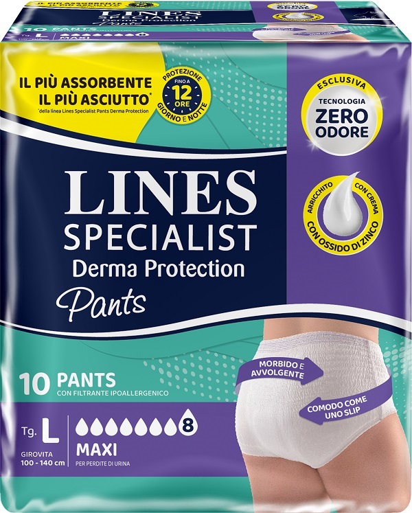PANNOLONE PER INCONTINENZA LINES SPECIALIST DERMA PANTS MAXI L 10 PEZZI - FarmaLucia