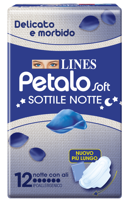 LINES PETALO SOFT SOTTILE NOTTE CON ALI IPOALLERGENICO 12 PEZZI - FarmaLucia