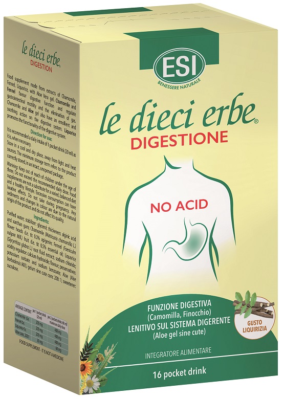 ESI LE DIECI ERBE DIGESTIONE NO ACID 16 POCKET DRINK GUSTO LIQUIRIZIA 20 ML - FarmaLucia
