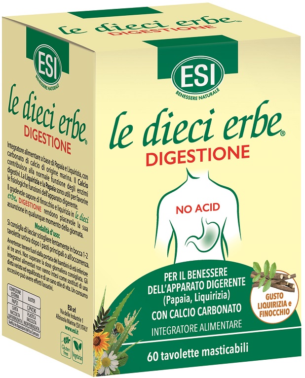 ESI LE DIECI ERBE DIGESTIONE NO ACID 60 TAVOLETTE MASTICABILI - FarmaLucia