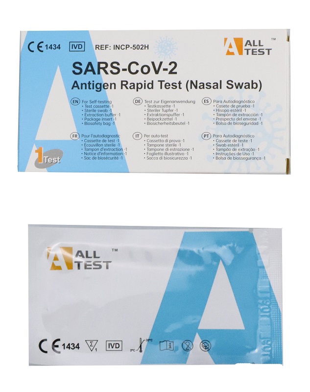 TEST ANTIGENICO RAPIDO COVID-19 ALLTEST AUTODIAGNOSTICO DETERMINAZIONE QUALITATIVA ANTIGENI SARS-COV-2 IN TAMPONI NASALI MEDIANTE IMMUNOCROMATOGRAFIA - FarmaLucia