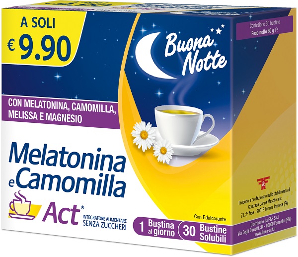 MELATONINA E CAMOMILLA ACT 30 BUSTINE SOLUBILI SENZA ZUCCHERI - FarmaLucia