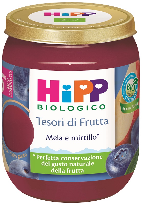 HIPP TESORI FRUTTA MELA MIRTILLO 160 G - FarmaLucia