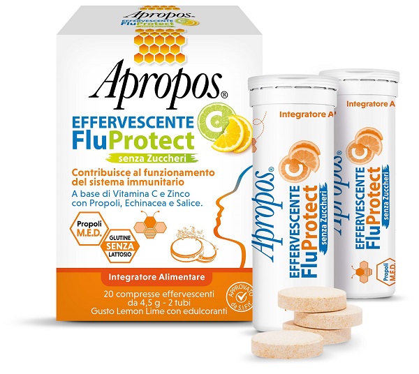 APROPOS EFFERVESCENTE C FLUPROTECT SENZA ZUCCHERI 20 COMPRESSE EFFERVESCENTI - FarmaLucia